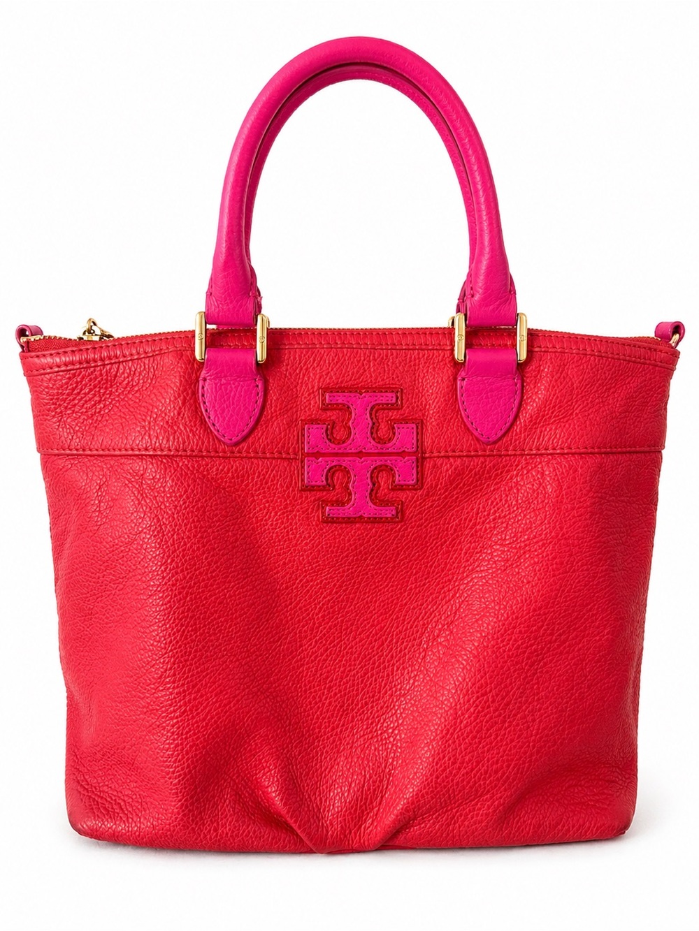 Tory Burch Red and Pink Leather Convertible Crossbody Tote